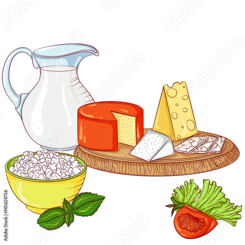 Milk dairy products on white background