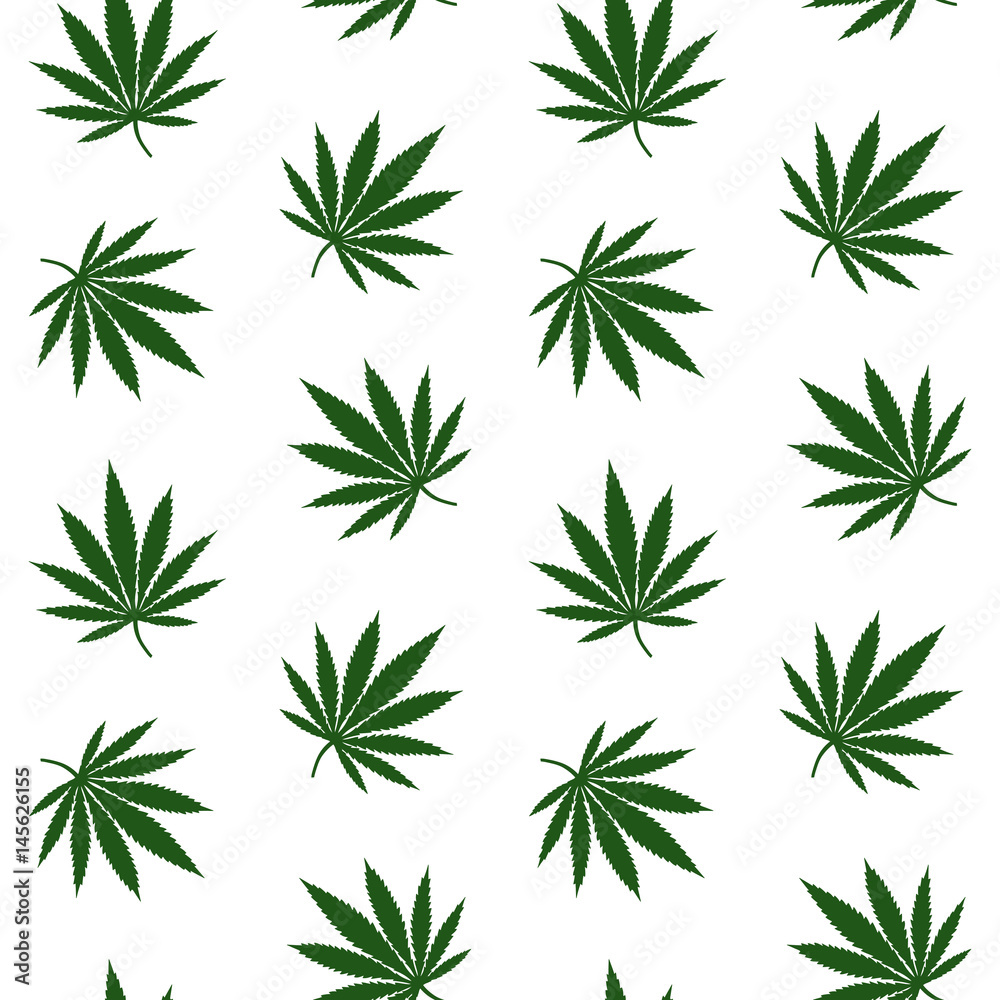 green leaves cannabis marijuana drug herb on a white background pattern seamless vector