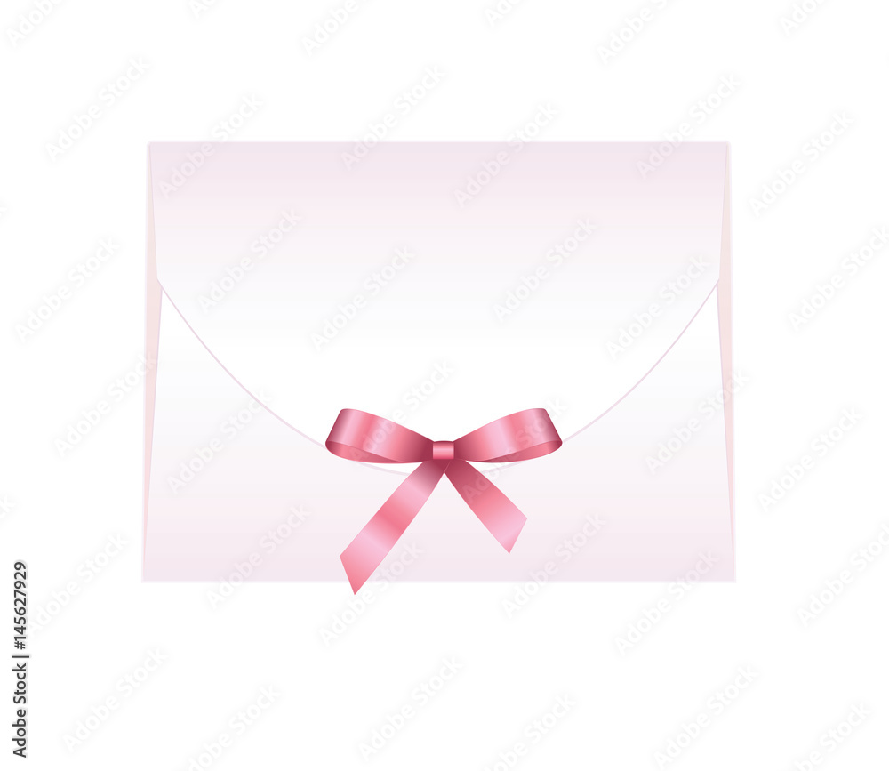 Envelope with Clean Card and Pink Bow Ribbon. Envelope with Clean Card and Pink Bow Ribbon.