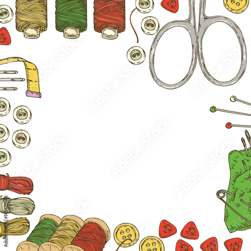 Frame with Sewing Supplies and Accessories