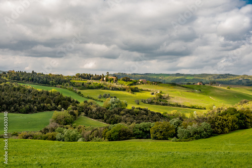 Panorama of Volterra s lands and hills in the spring