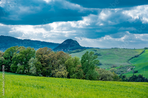 Panorama of Volterra's lands and hills in the spring