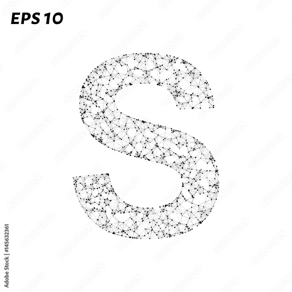 The letter S consists of points, lines and triangles. Vector illustration. The letter S consists of points, lines and triangles. Vector illustration.
