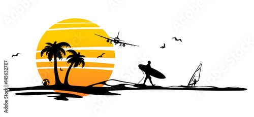 Silhouette Strand und Palmen
