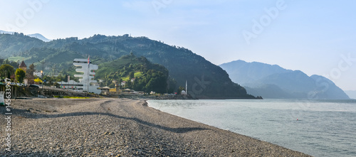 Picturesque panorama of the sea shore near the Russian-Georgian border