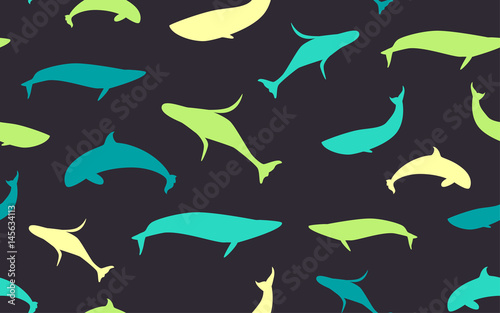 Seamless pattern whales, vector