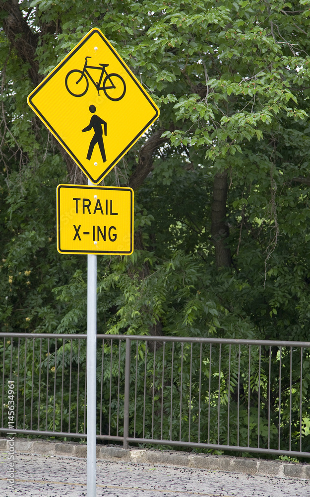 Trail Crossing Sign For Bicycles, Joggers, and Walkers