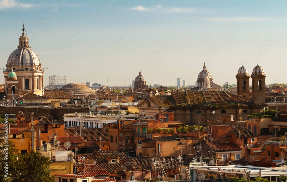 The view of Rome historical architecture and city skyline. Italy.