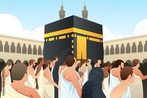 Muslim Pilgrims Walking Around Kaaba in Mecca photo