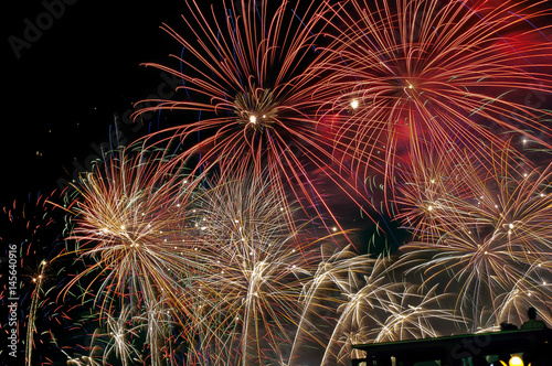 Fireworks next to the Eiffel Tower on Bastille Day