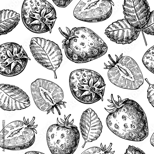 Strawberry vector seamless pattern drawing. Isolated hand drawn 
