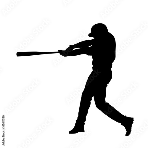 Baseball player vector isolated silhouette, batter swinging with bat