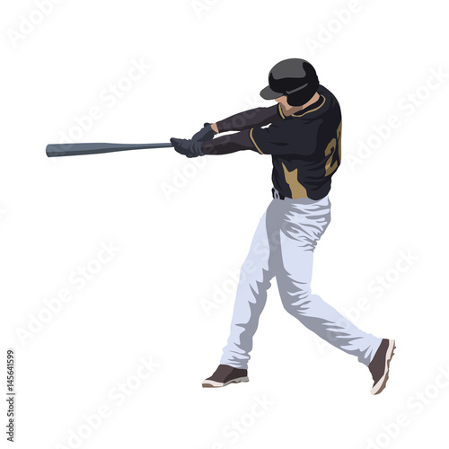 Baseball player hitting ball, isolated vector illustration