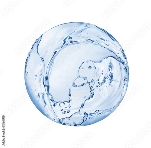 Round sphere made of water splashes isolated on white background