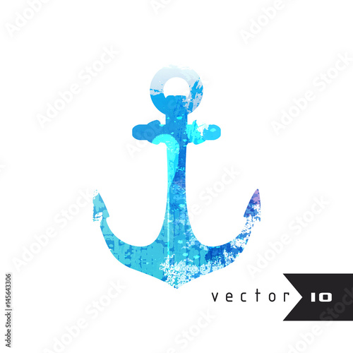 Watercolor silhouette of a anchor isolated on white background