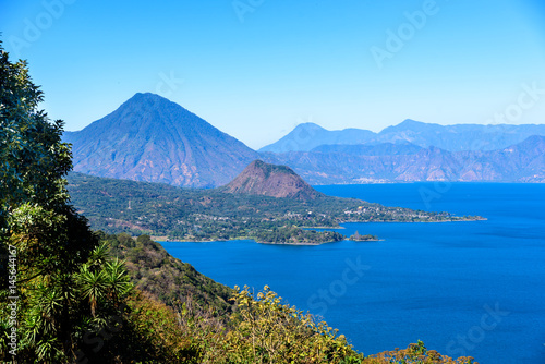 Panorama view of the lake Atitlan and volcanos in the highlands of Guatemala