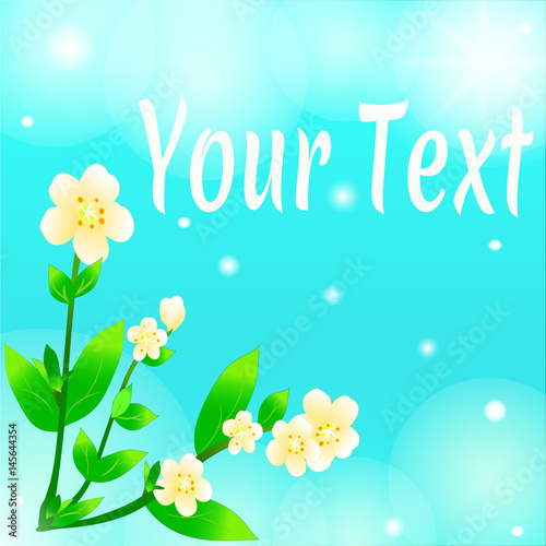 A branch with green leaves and yellow flowers and a place under your text