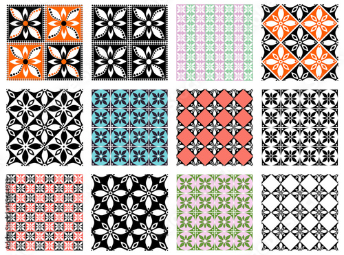 Set of seamless vector geometric colorful patterns with ornamental elements,endless background with ethnic motifs. Graphic vector illustration. Series- sets of vector seamless patterns.