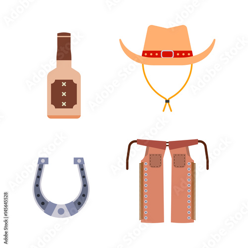 Wild west elements set icons cowboy rodeo equipment and different accessories vector illustration.