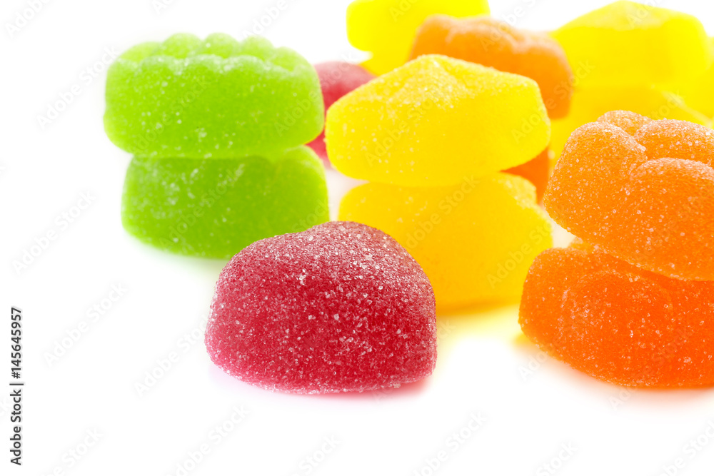 Tasty jelly candies on white background, closeup Tasty jelly candies on white background, closeup