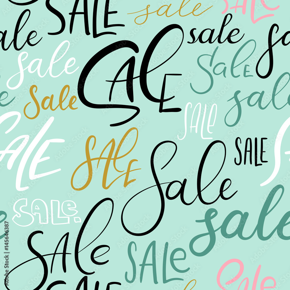 Sale. Seamless hand lettering pattern. Vector background. Modern calligraphy Sale. Seamless hand lettering pattern. Vector background. Modern calligraphy