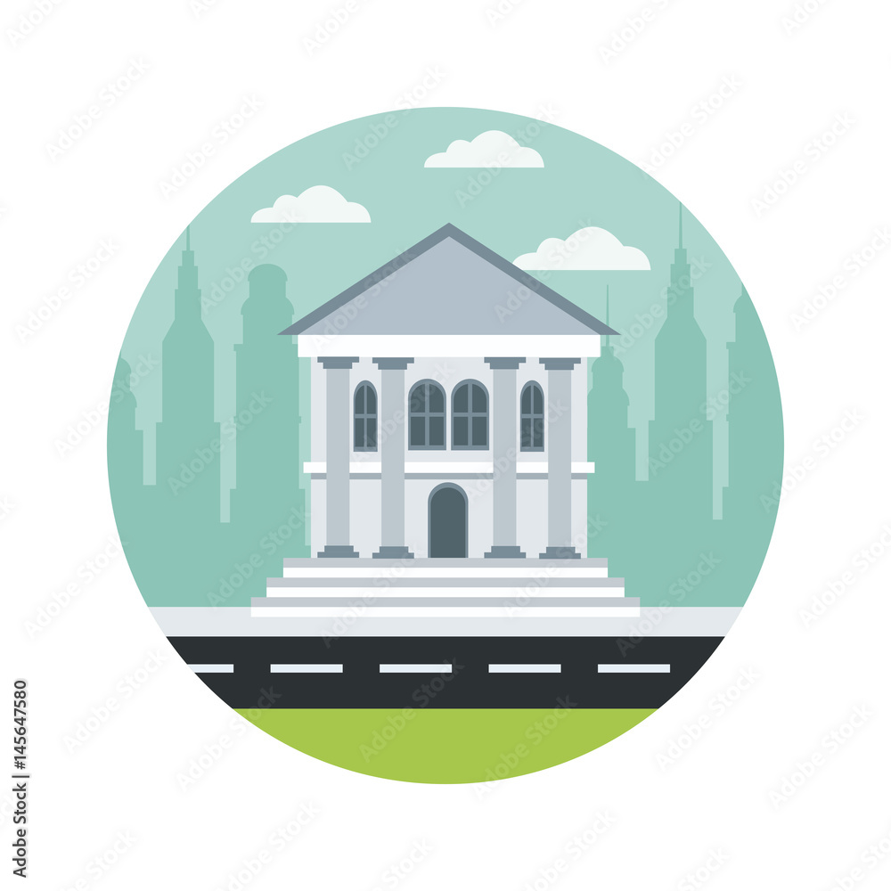 bank building architecture traditional column street city vector illustration
