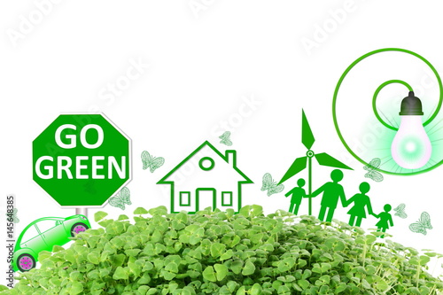  Live green Think green Love green go green concept abstract nature in white background