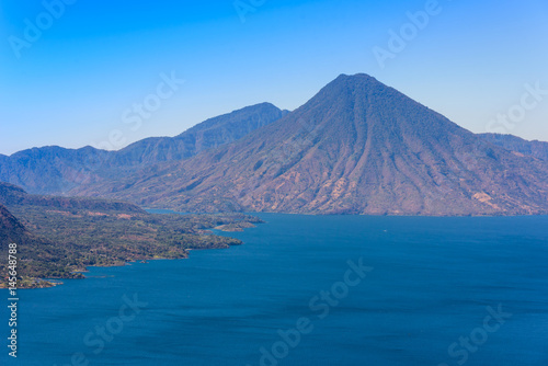 Panorama view of the lake Atitlan and volcanos in the highlands of Guatemala