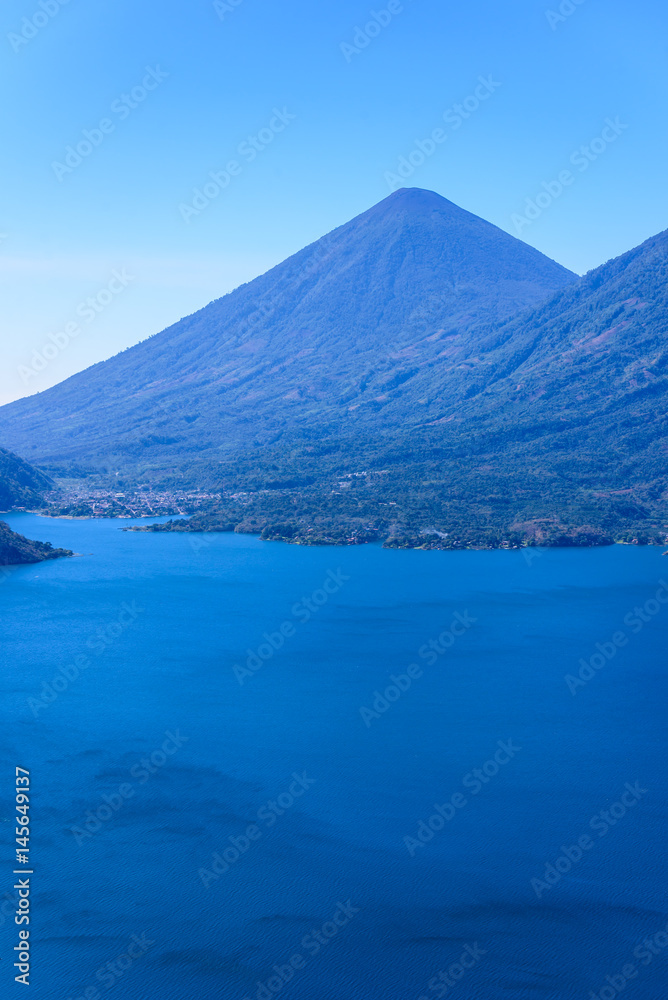 Panorama view of the lake Atitlan and volcanos  in the highlands of Guatemala