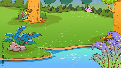 River and the forest  nature landscape, vector background