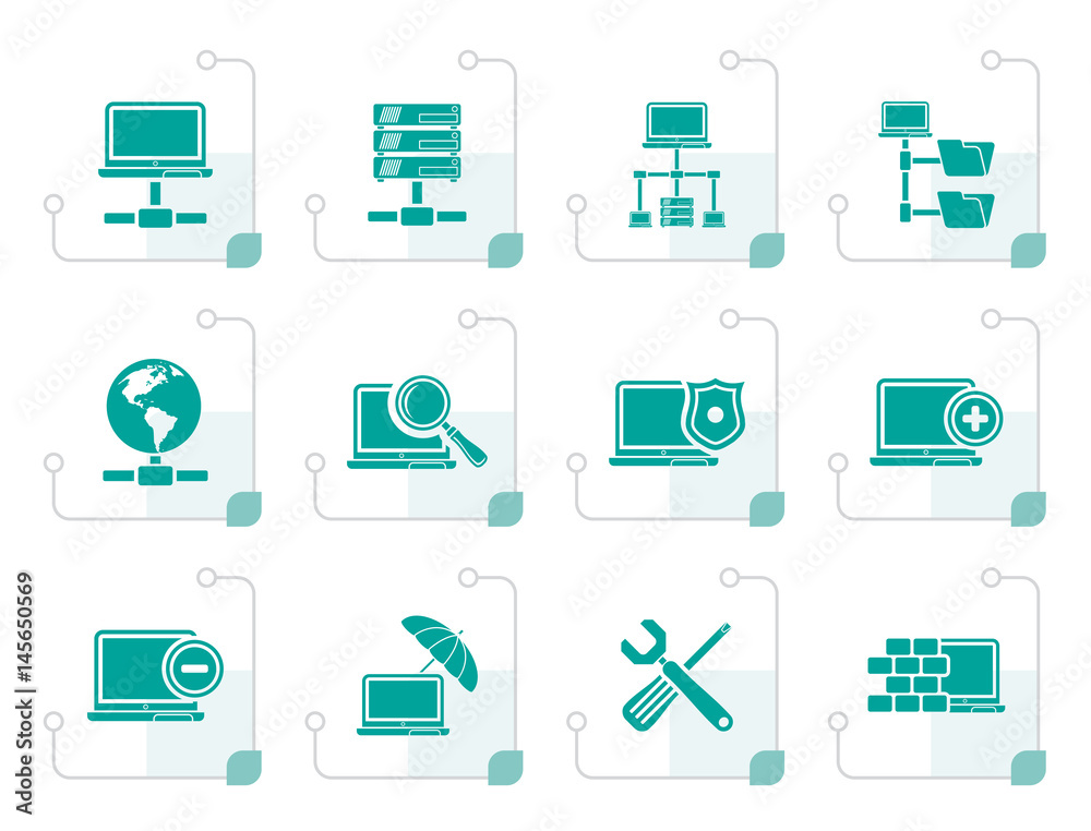 Stylized Network, Server and Hosting icons - vector icon set Stylized Network, Server and Hosting icons - vector icon set