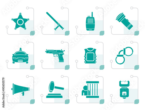 Stylized law, order, police and crime icons - vector icon set 