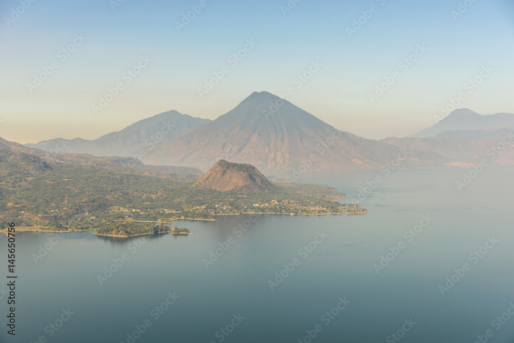 Panorama view of the lake Atitlan and volcanos in the highlands of Guatemala Panorama view of the lake Atitlan and volcanos in the highlands of Guatemala