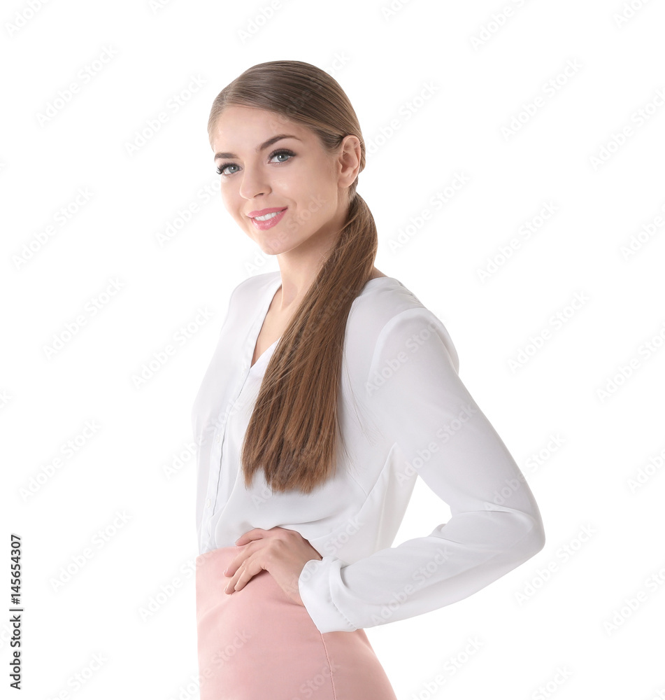 Beautiful business woman on white background Beautiful business woman on white background