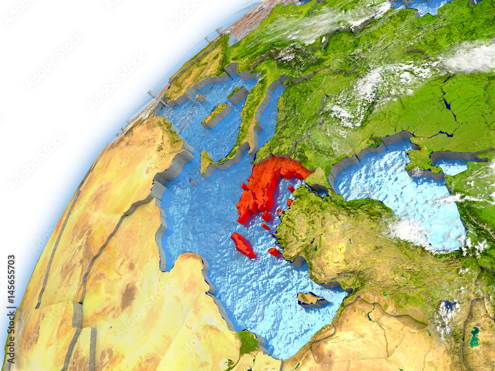 Greece on model of planet Earth