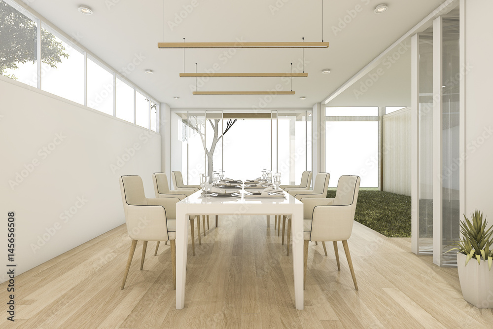 3d rendering minimal dining room with table and chair 3d rendering minimal dining room with table and chair