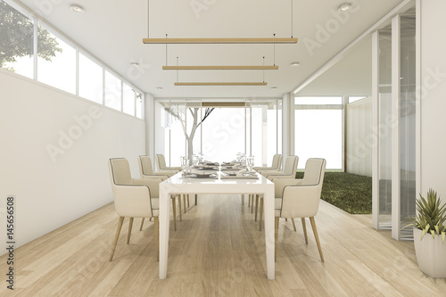 3d rendering minimal dining room with table and chair