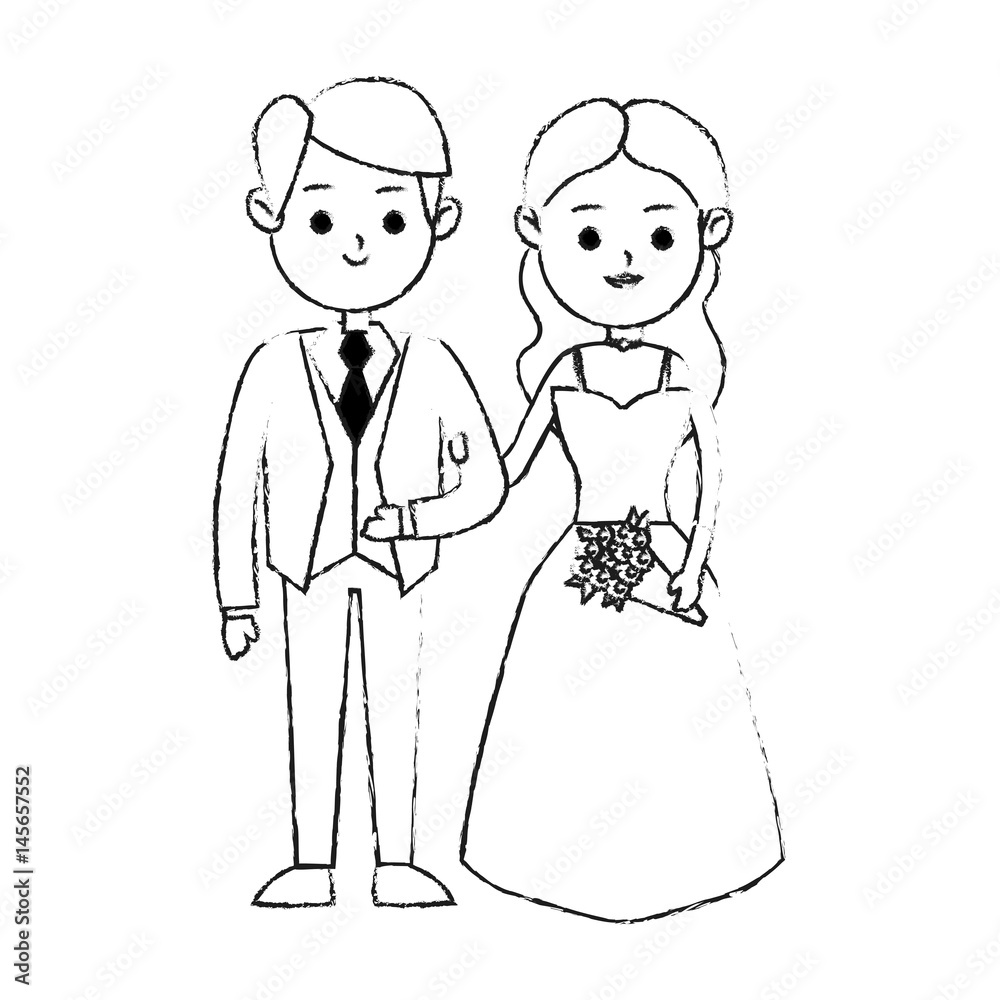 Fototapeta premium groom and bride icon image cute cartoon vector illustration design black sketch line