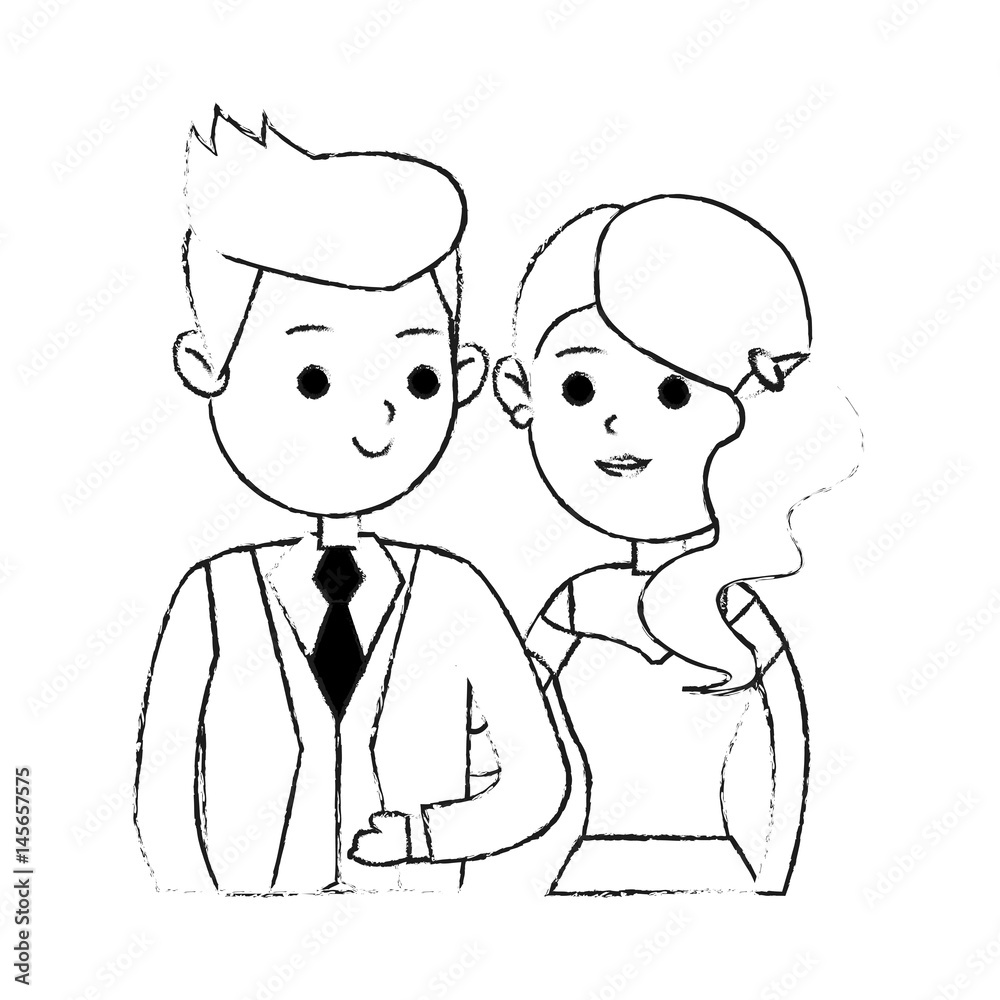 groom and bride icon image cute cartoon vector illustration design  black sketch line