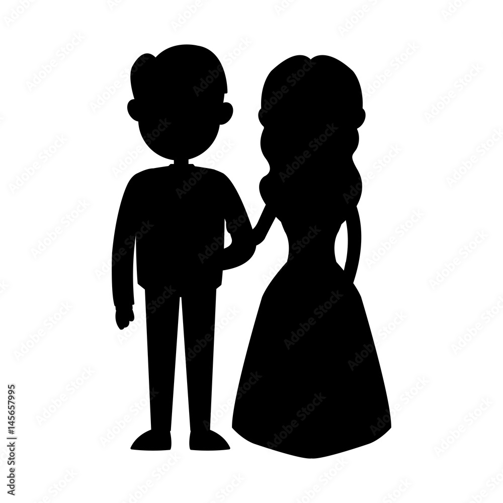 bride and groom cartoon silhouette