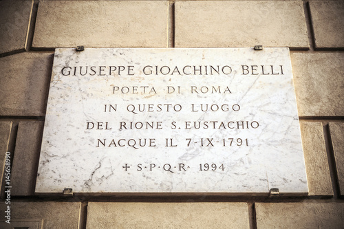 Memorial inscription of Giuseppe Gioachino Belli in Rome, Italy