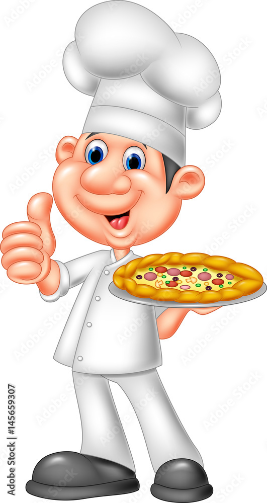 Chef with pizza giving thumbs up Chef with pizza giving thumbs up