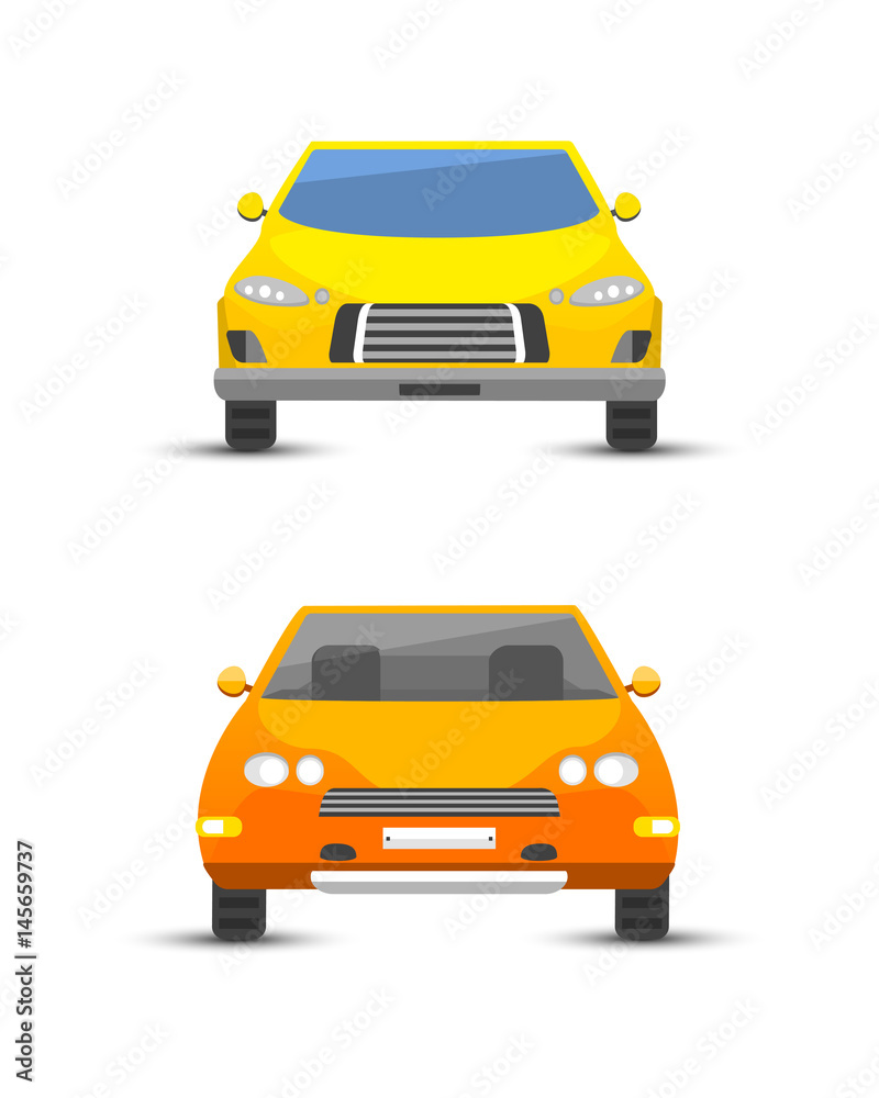 Flat yellow car vehicle type design style vector generic classic business illustration isolated.