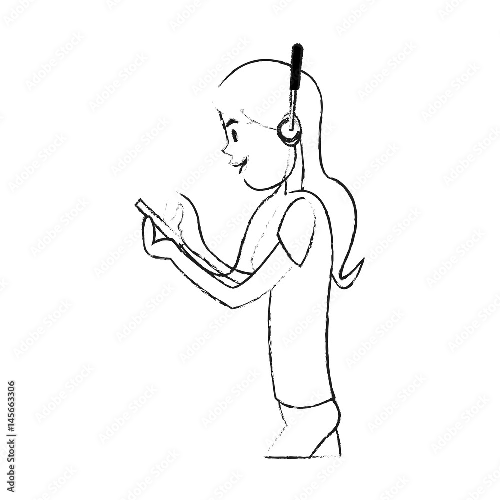 girl using phone with headphones icon image vector illustration design girl using phone with headphones icon image vector illustration design