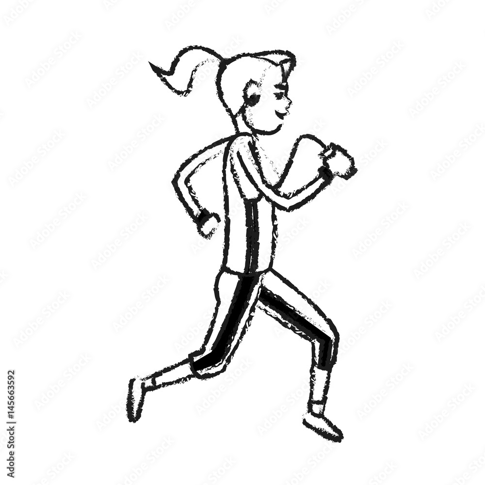 girl running with phone and headphones icon image vector illustration design 