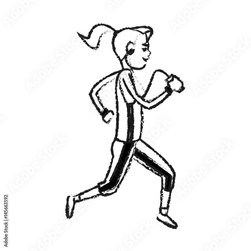girl running with phone and headphones icon image vector illustration design 