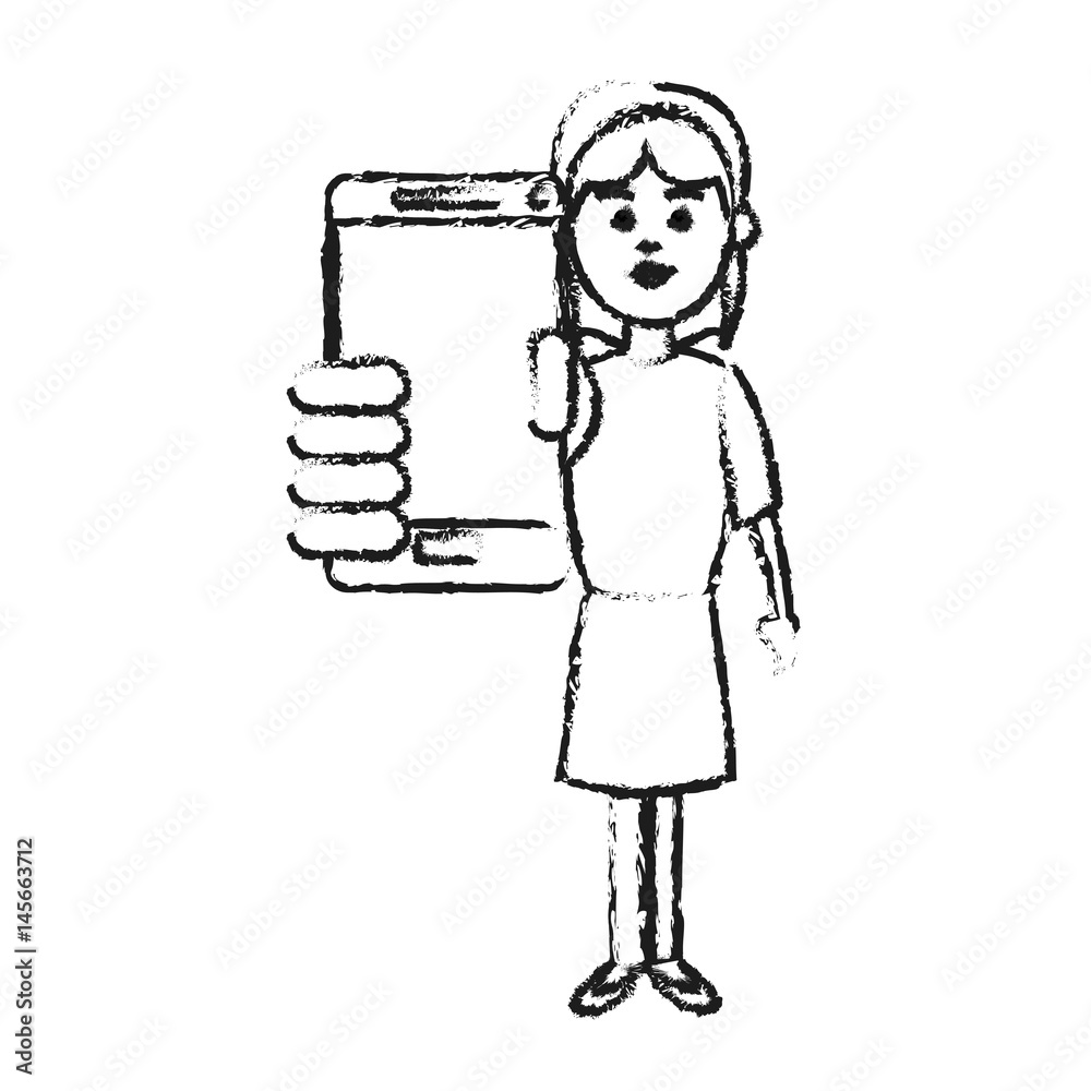 girl holding phone icon image vector illustration design girl holding phone icon image vector illustration design