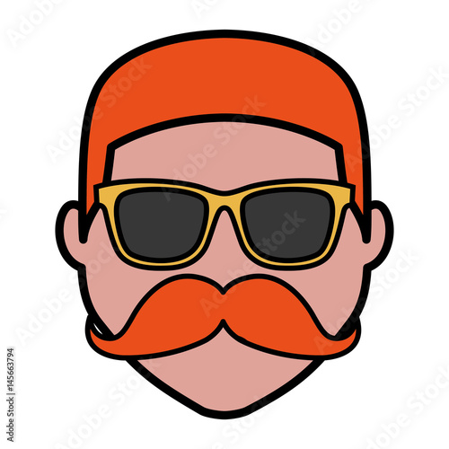 hipster man with mustache and glasses icon over white background. colorful design. vector illustration