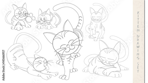 Vector kitten outline drawing set template