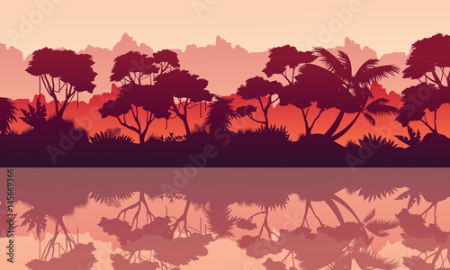 Collection of jungle reflection silhouette scenery